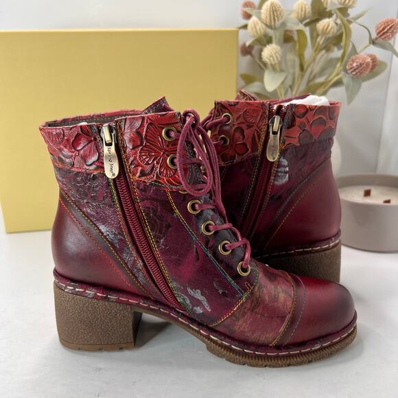 L'Artiste by Spring Step Fallinluv Leather Boot Bordeaux Multi Women 4.5-5 NWB - Picture 7 of 11